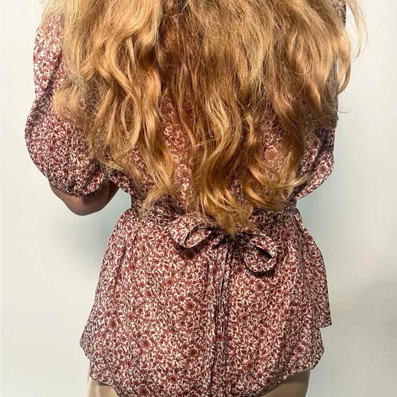 Tory Burch Floral V-Neck Blouse - Red - Picture 2 of 8